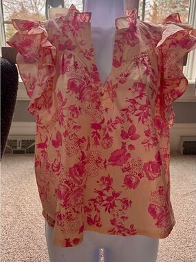 Olivaceous ruffled floral top